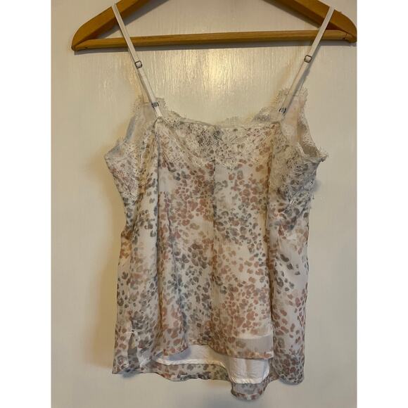 Abercrombie & Fitch lace trim animal print cami tank top chiffon cream y2k Small - Picture 2 of 8